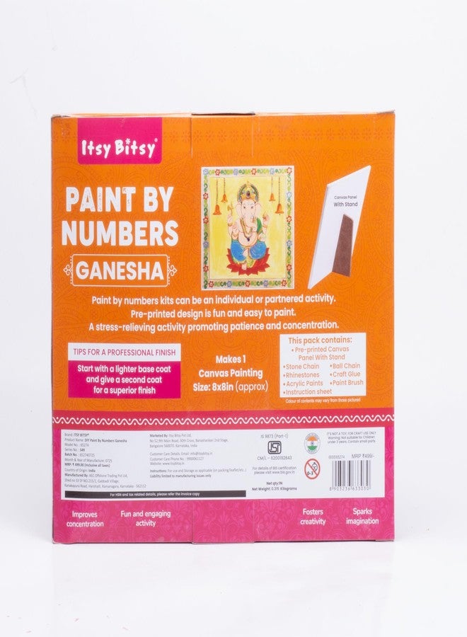 itsy-bitsy Itsy Bitsy DIY Paint by Numbers Kit | Ganesha Painting Set with Pre-Printed Canvas| Acrylic Paints & Decorations | 8x8 inch | Table Decor | Craft for Kids & Adults - Image 4